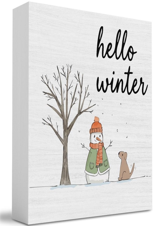 XFW Hello Winter Sign Christmas Snowman Snowflake Sign, Snowman Christmas Decorations, Winter Xmas Decor for Home Office Desk Table Shelf Decor 5 x 5 Inch - Image 1